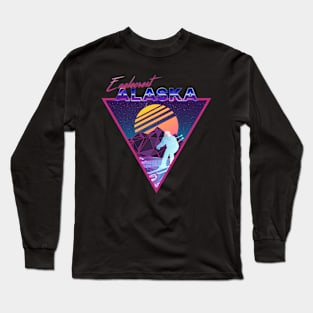 Retro Vaporwave Ski Mountain | Eaglecrest Alaska | Shirts, Stickers, and More! Long Sleeve T-Shirt